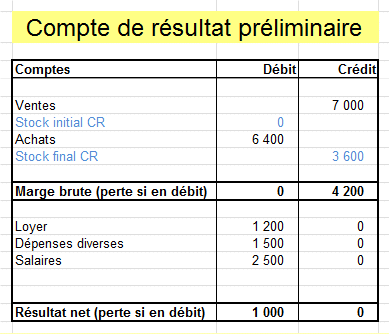 preliminary income statement