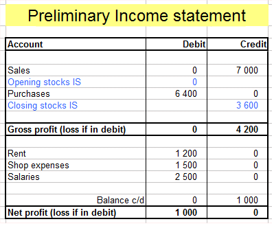 preliminary income statement