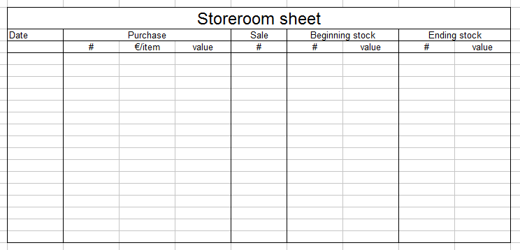 storeroom sheet